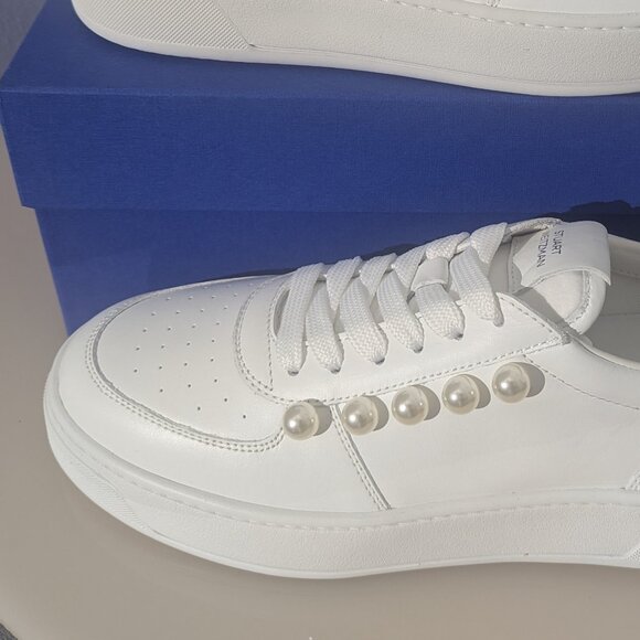 Stuart Weitzman $395 Italy Courtside Leather Crytalized Faux Pearl Sneakers - Picture 7 of 13